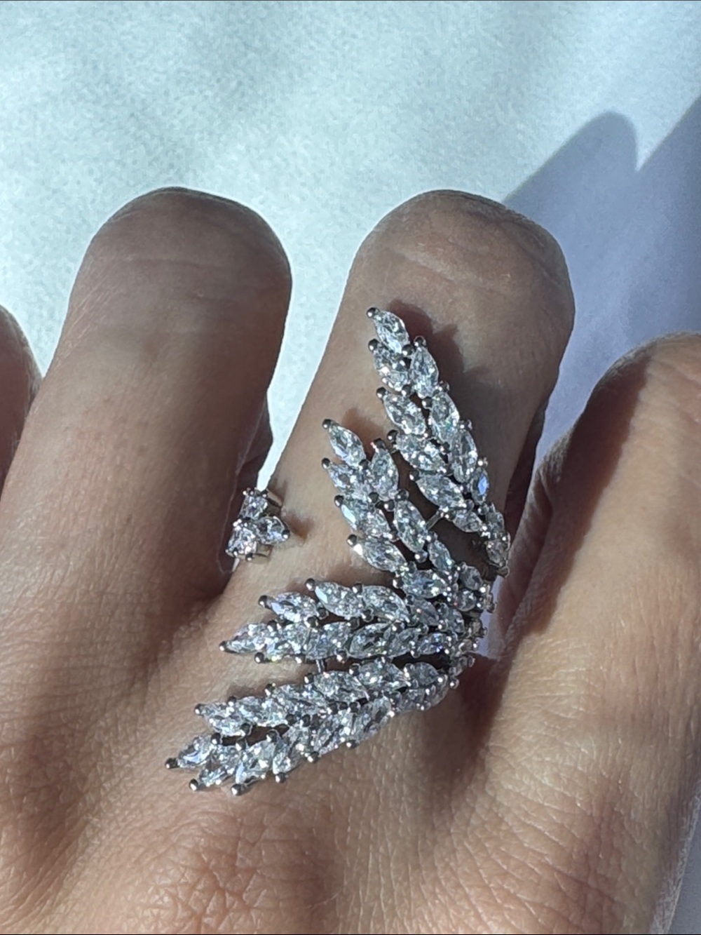 Crystal Leaf Wrap Ring - Silver Sparkle - Picture 1 of 6